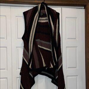 a.n.a Red and Black Shrug Sweater with Asymmetrical Design